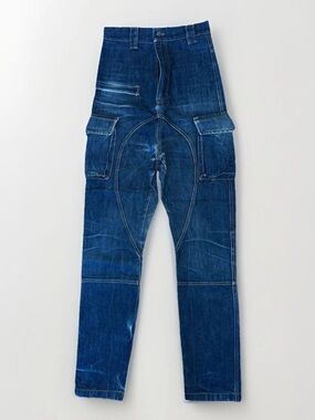Women’s XS Denim Cargo Jeans Pants Blue Belly High Rise Pockets With Side Hanger